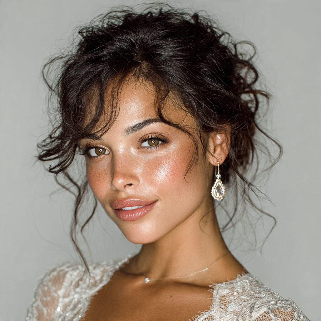 bride with controlled highlighter on cheekbones and