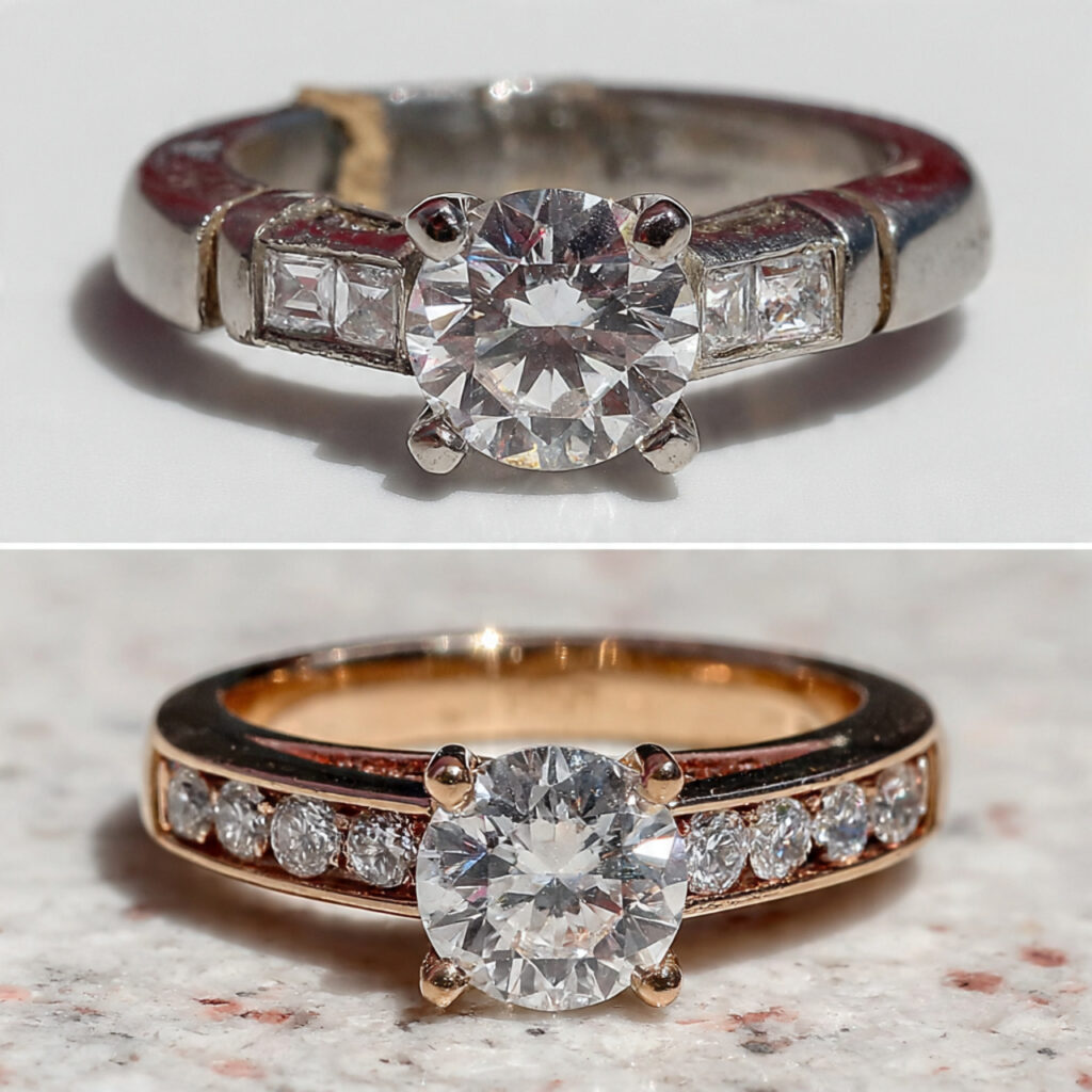 broken engagement ring before and after redesign 1