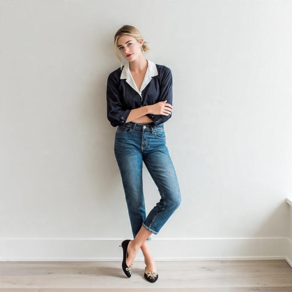 casual bridal shower guest outfit with dark