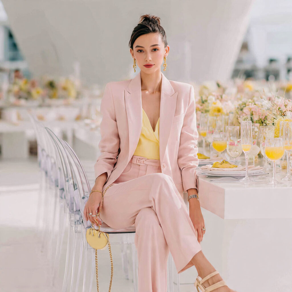 chic bridal shower guest wearing a pastel