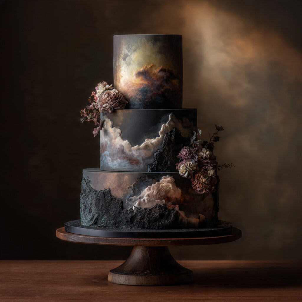 cinematic inspired groom s cake with moody color grading