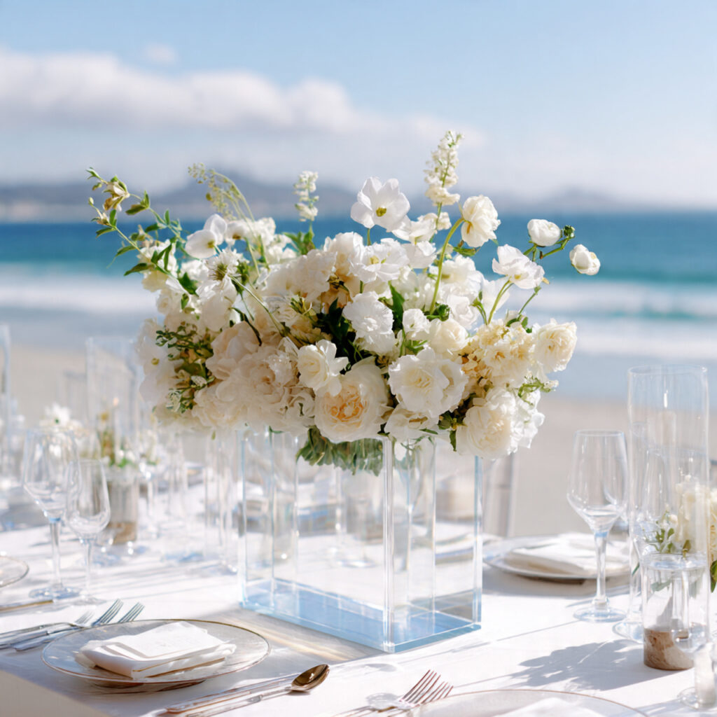 clear acrylic floral centerpiece stand with soft