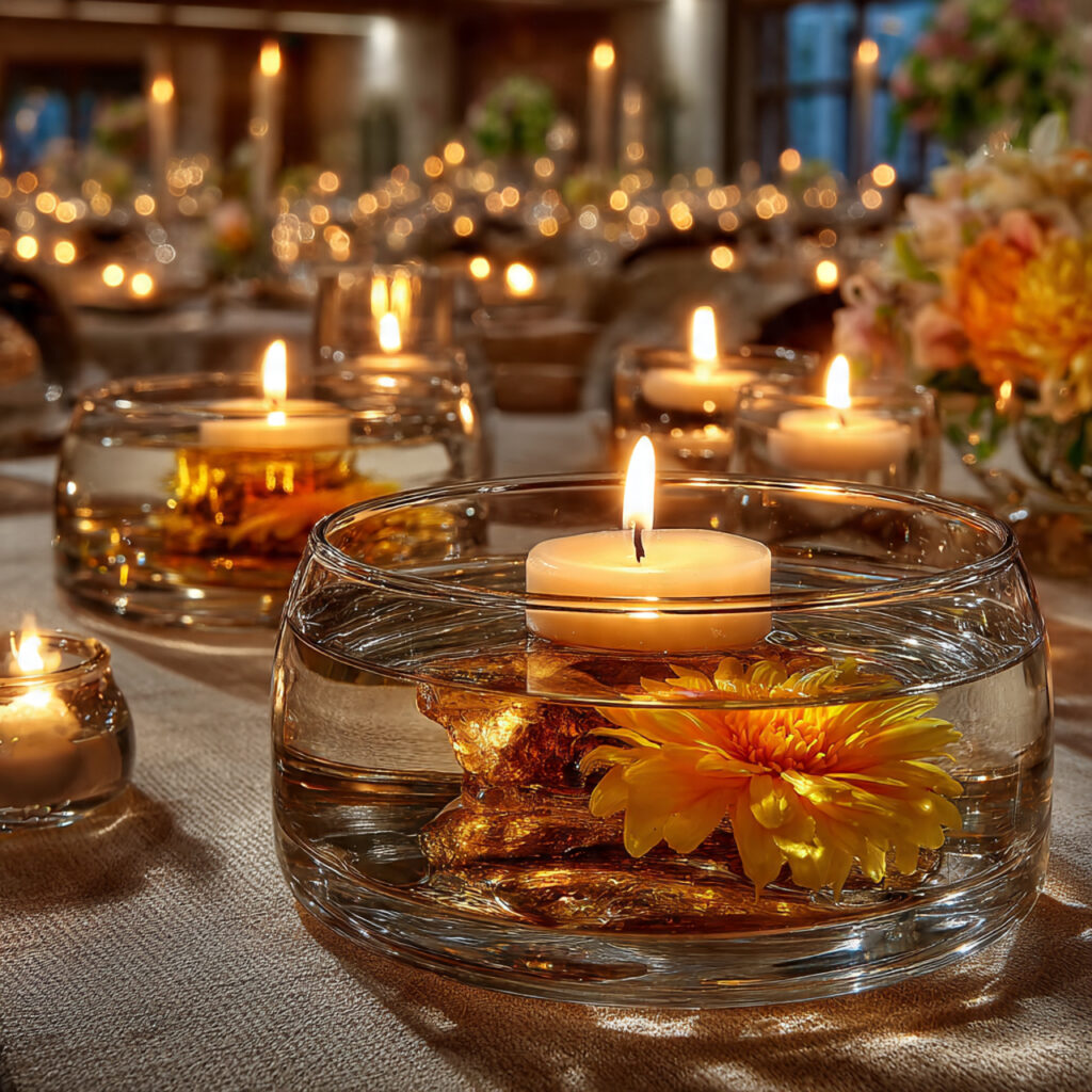 clear glass bowls filled with water and
