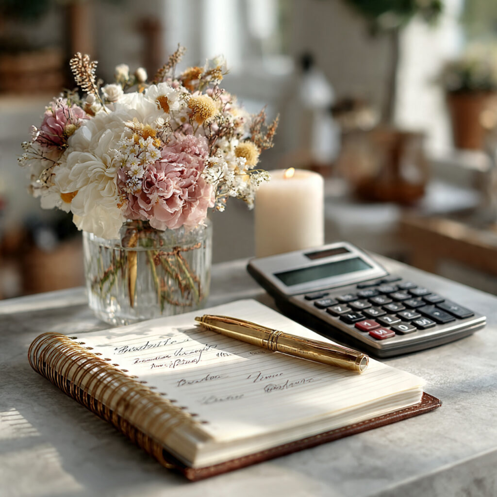 close up of a wedding budget planner notebook