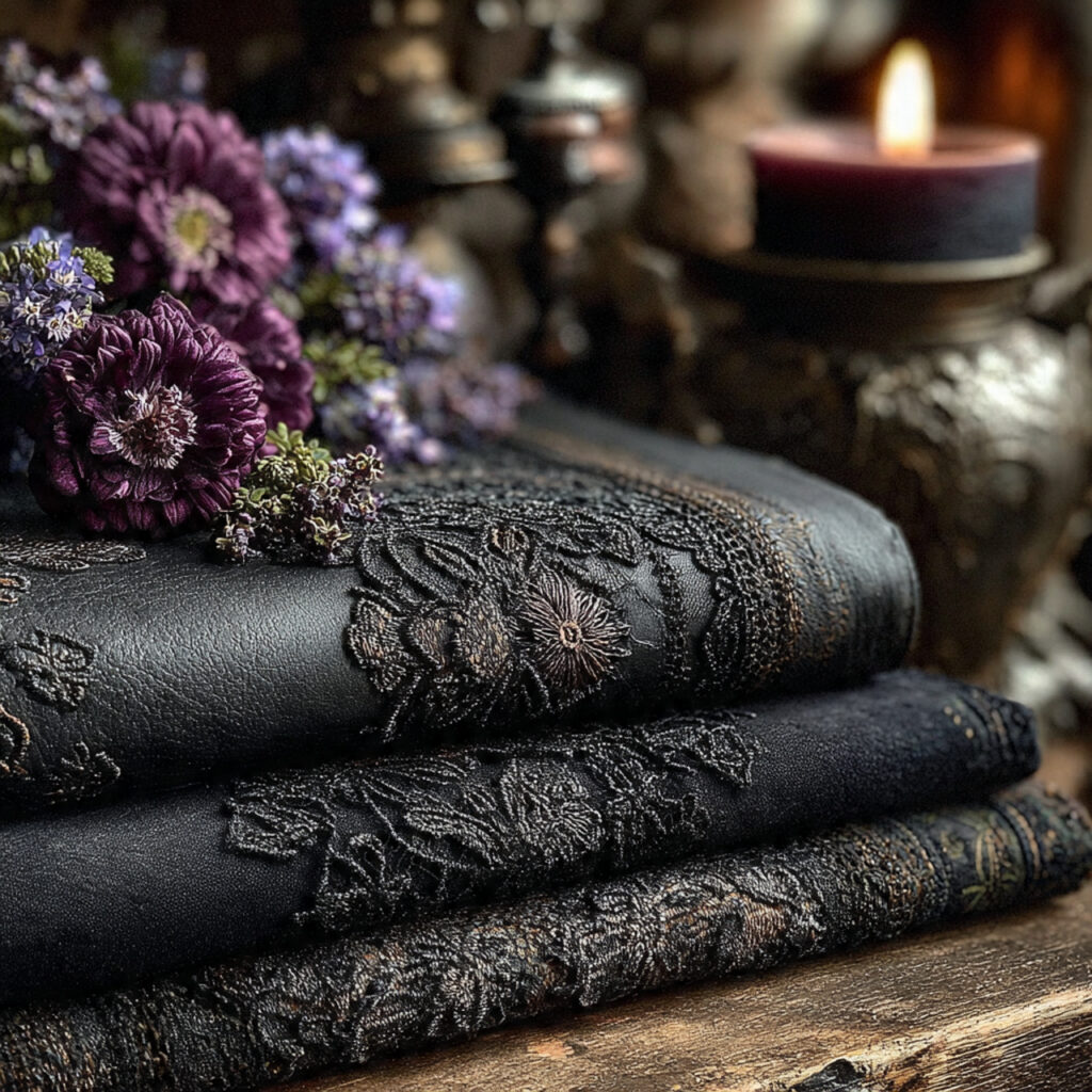 close up of gothic wedding textures featuring black