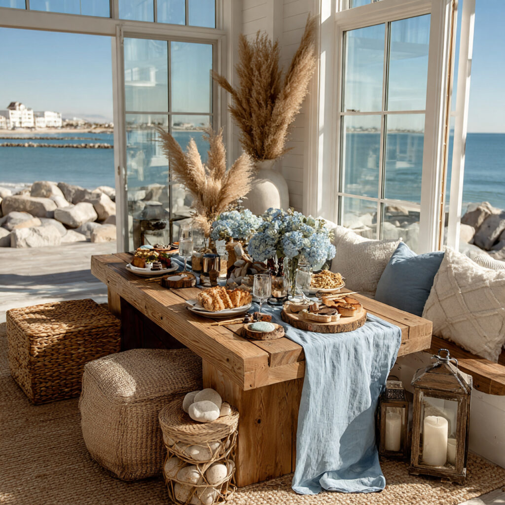 coastal inspired bridal shower decor with white