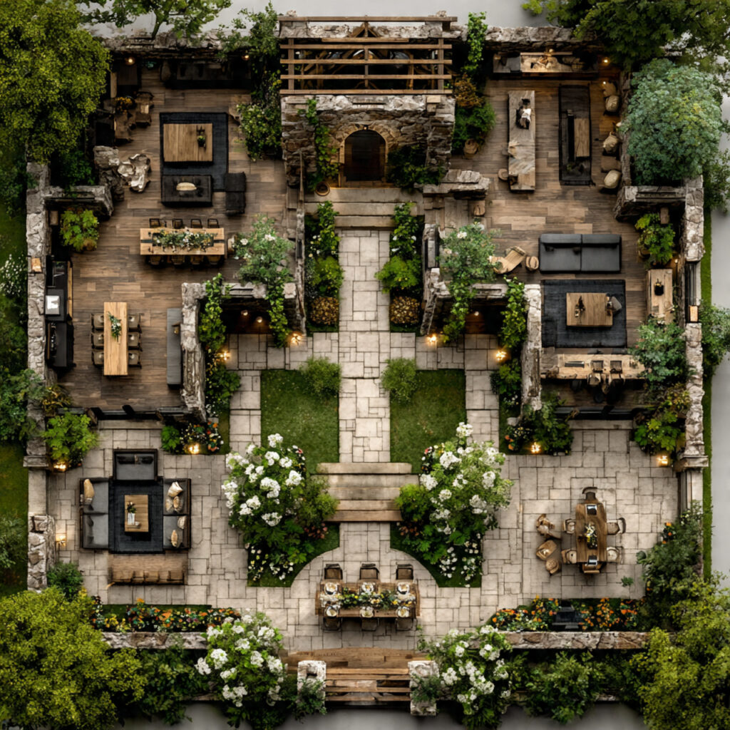 cottage wedding layout showing clear pathways and