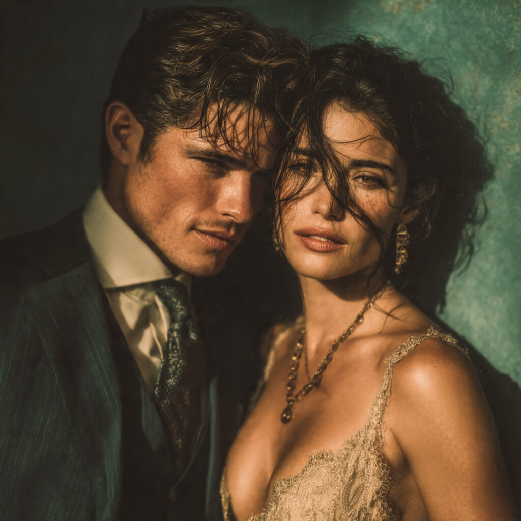 couple standing close with one partner slightly