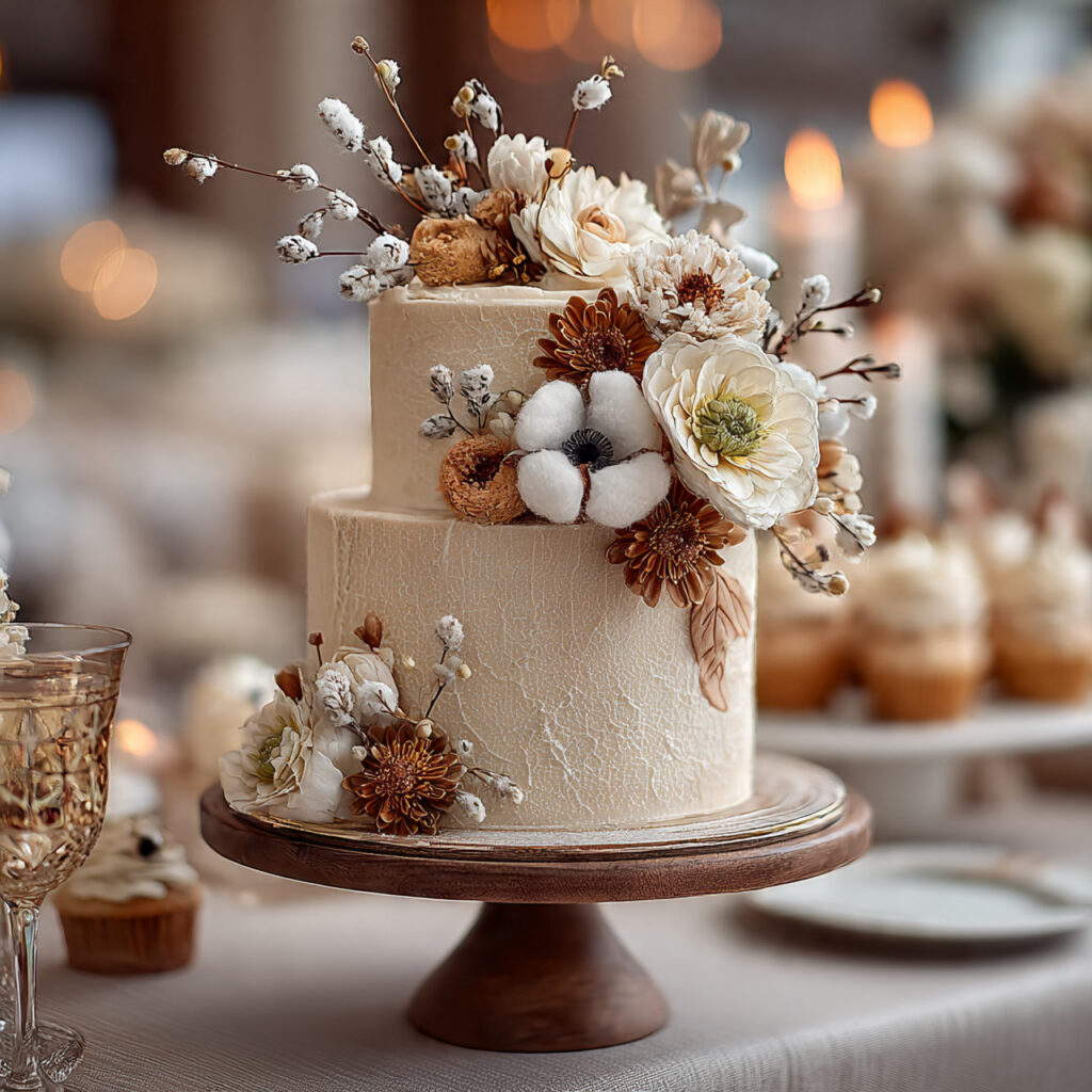 december wedding cake design with minimalist icing