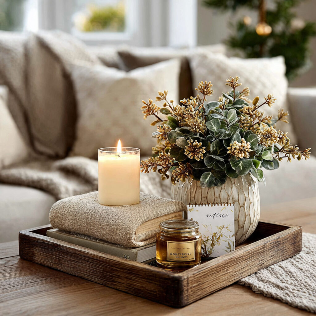 decorative tray centerpiece holding a candle small