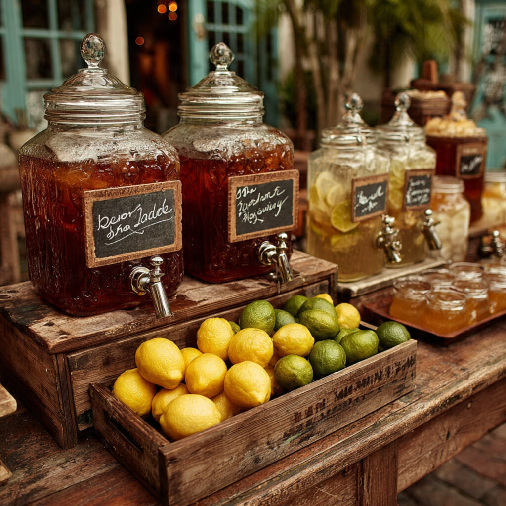 diy backyard wedding drink station with glass