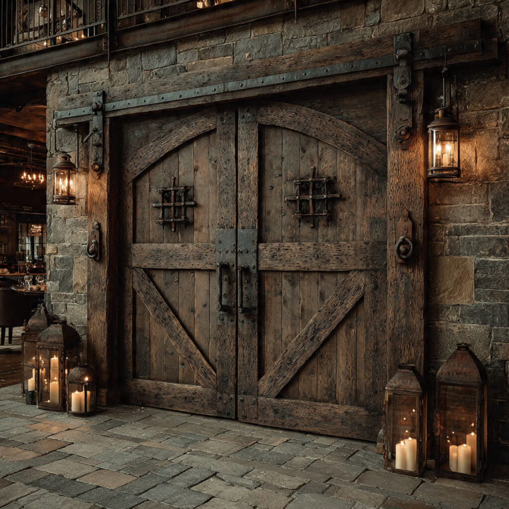 double antique barn doors as a rustic