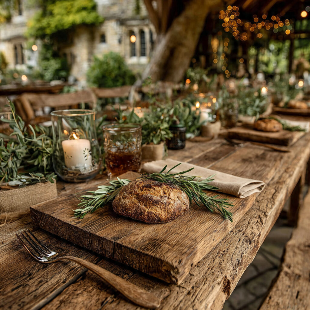 eco friendly rustic wedding with reusable wooden elements