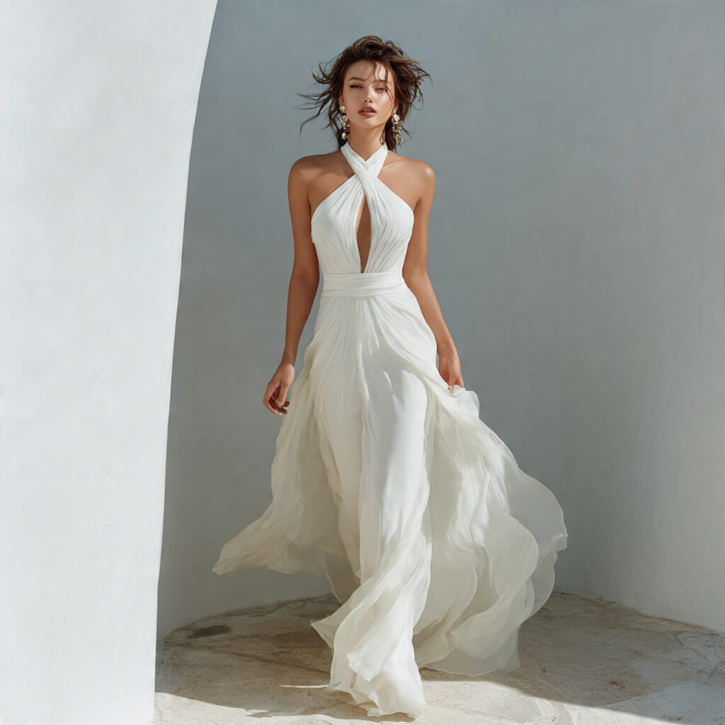 elegant a line chiffon wedding dress with fluid