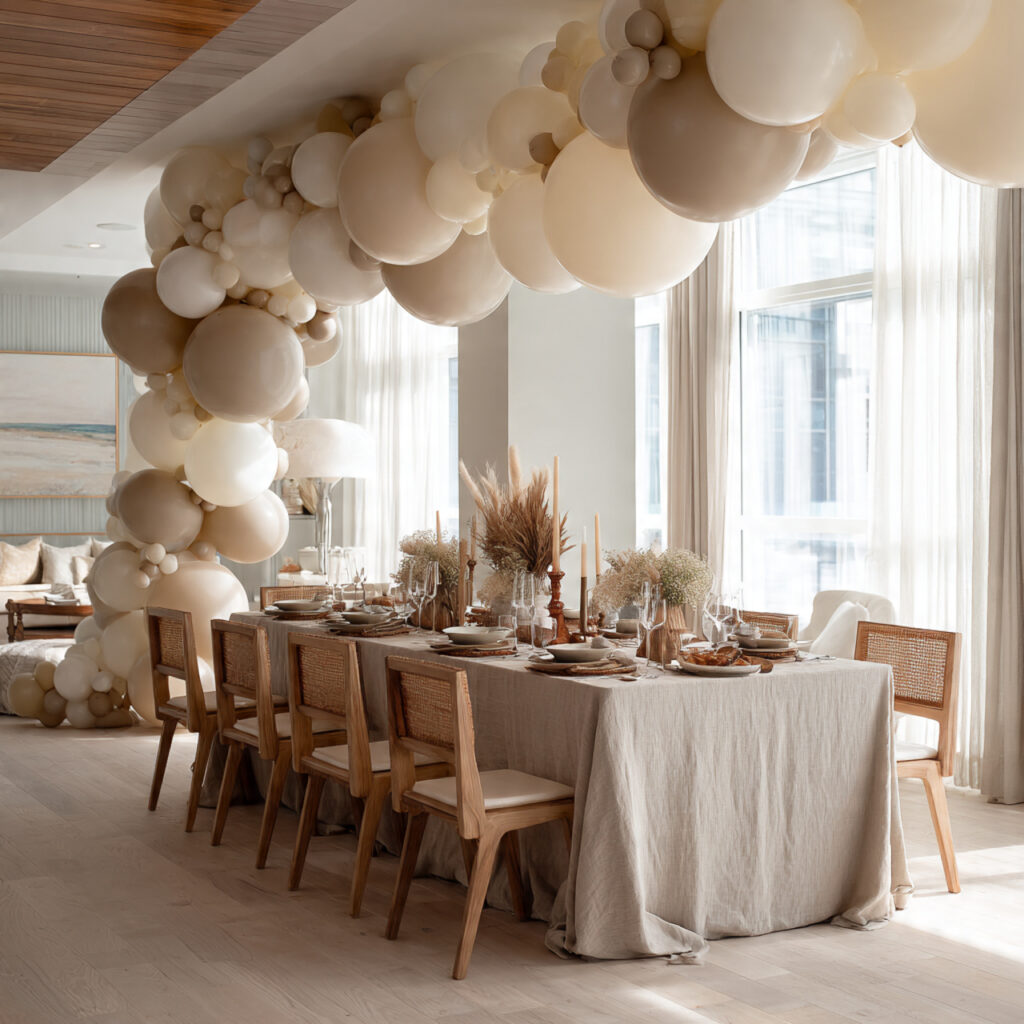 elegant baby shower setup with soft neutral