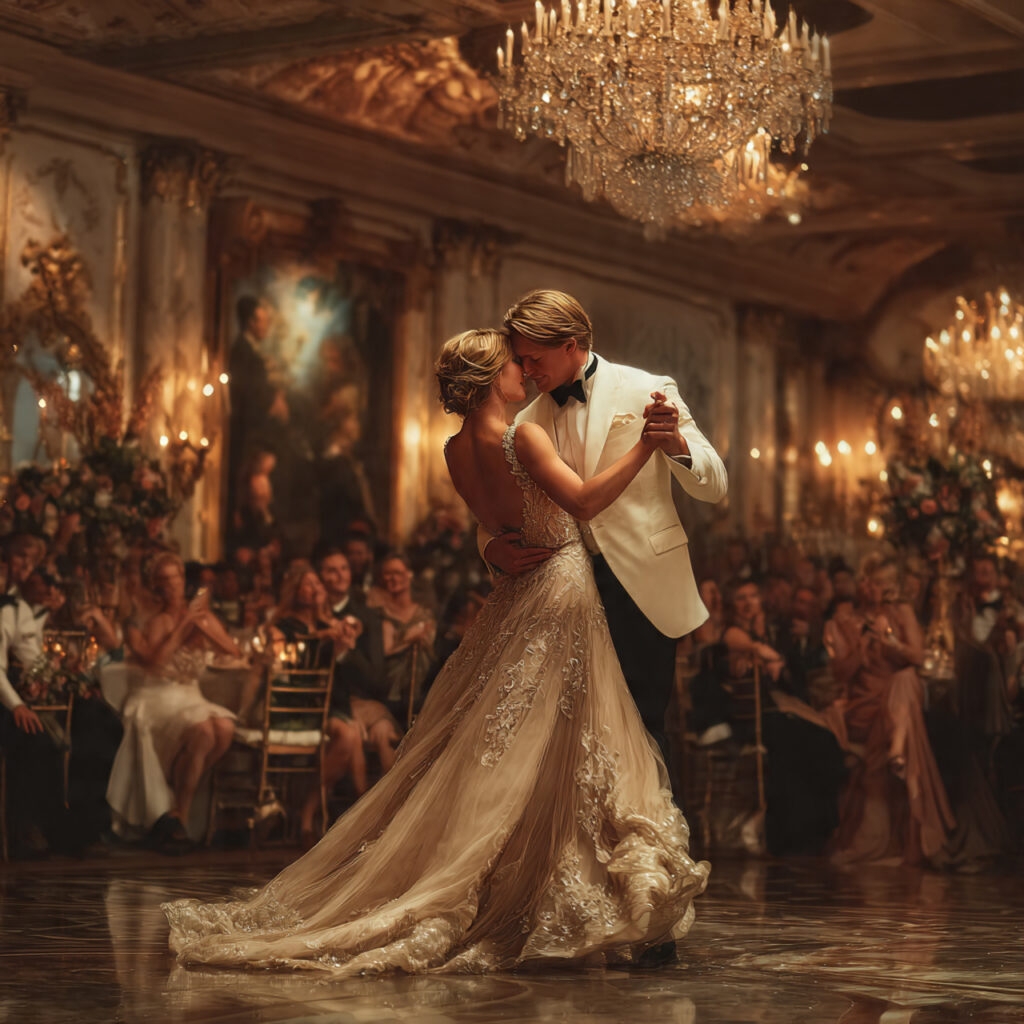 elegant ballroom wedding first dance couple centered