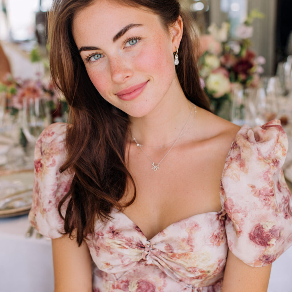 elegant bridal shower guest wearing a floral