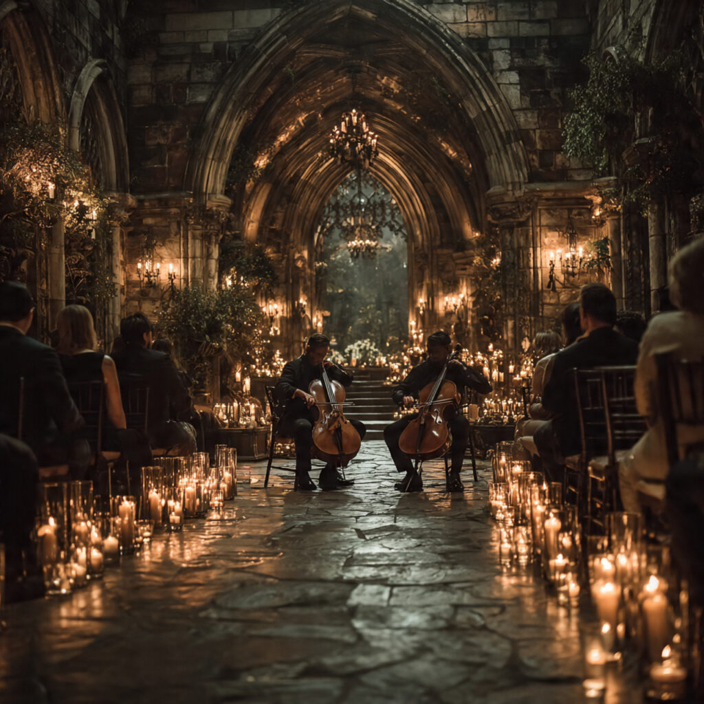 elegant gothic wedding ceremony with live string