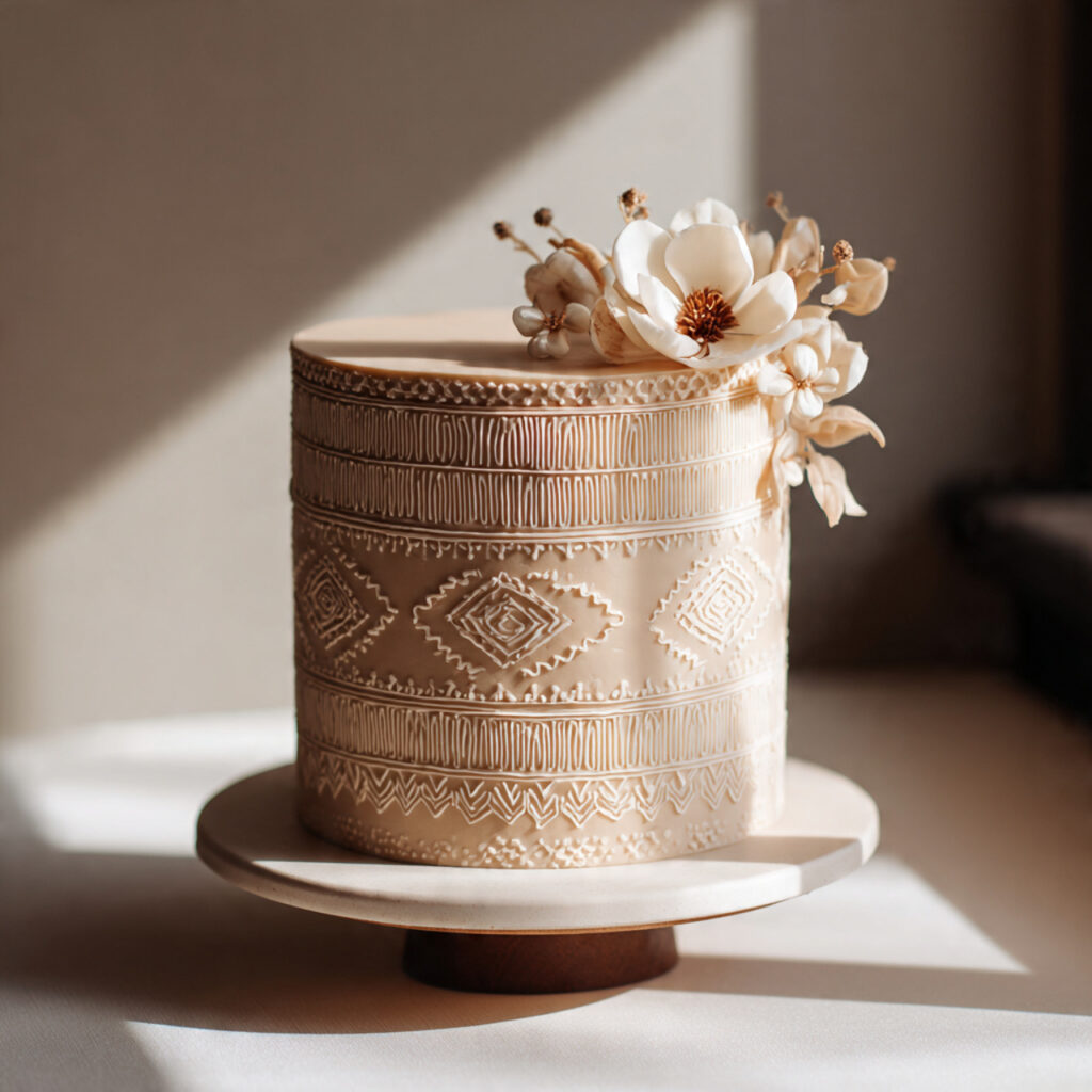 elegant heritage inspired groom s cake with cultural patterns