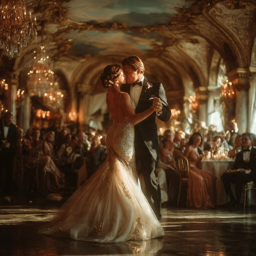 elegant wedding couple dancing to classic love