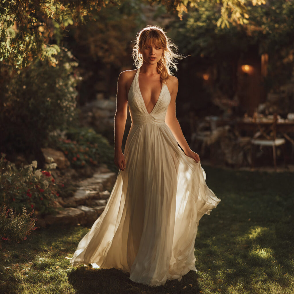 empire waist ethereal wedding dress with softly