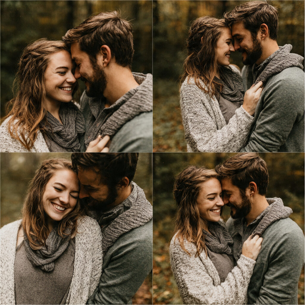 21 Cozy and Stylish Fall Engagement Photo Outfit Ideas 7 engagement photos in fall weather couple wearing