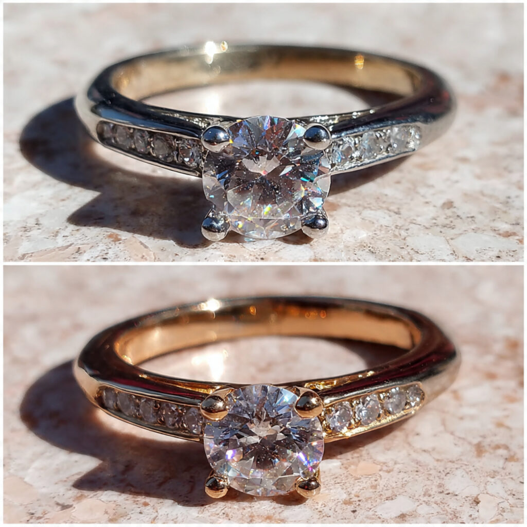 engagement ring redesign before and after high set 1