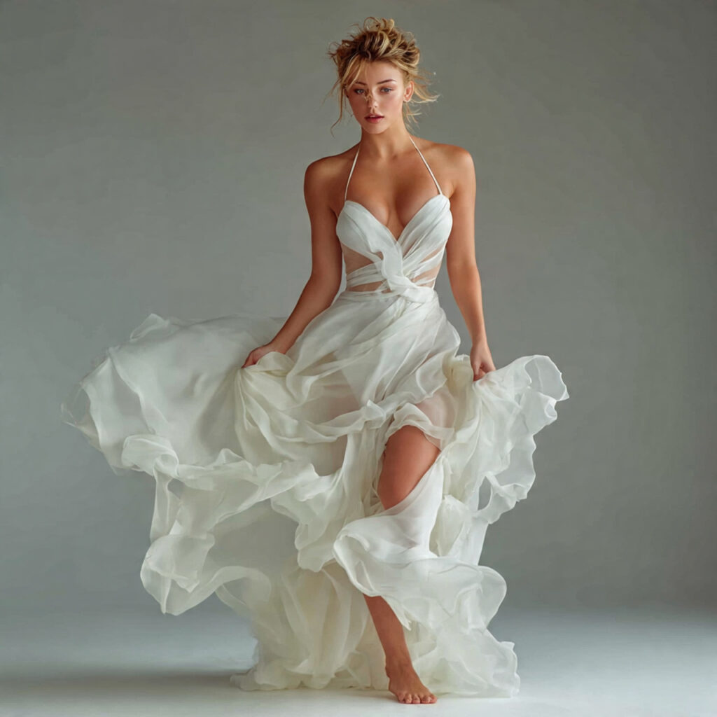 ethereal wedding dress with simple minimalist bodice