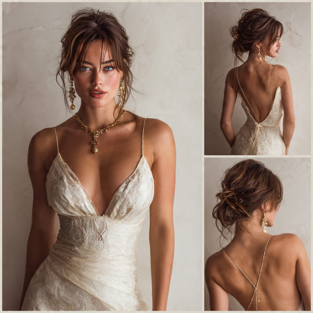 ethereal wedding dress with thin spaghetti straps