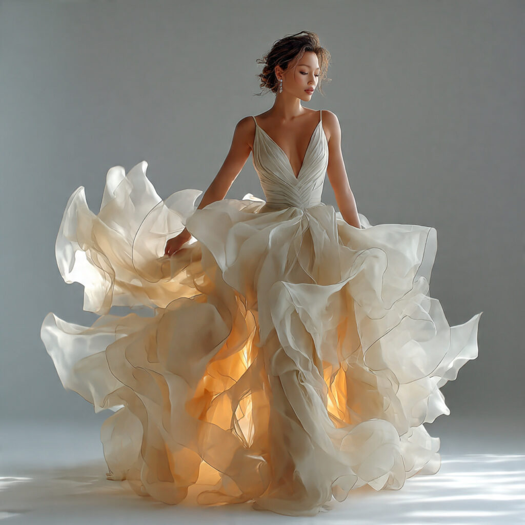 ethereal wedding gown made of lightweight organza