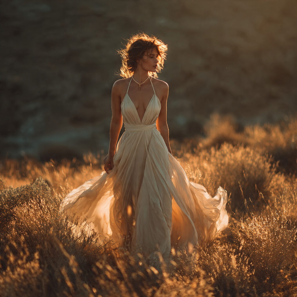 ethereal wedding gown with flowing lightweight train