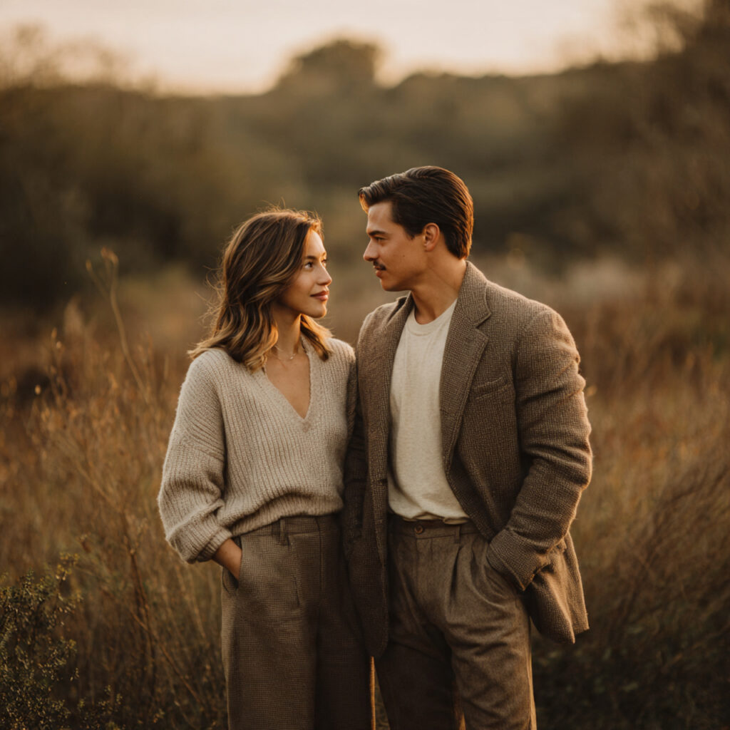 21 Cozy and Stylish Fall Engagement Photo Outfit Ideas 1 fall engagement couple outdoors woman wearing a