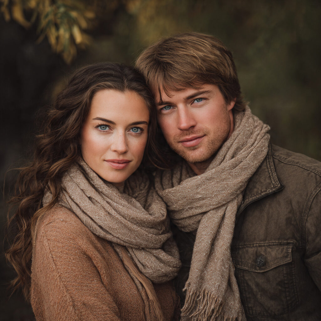 21 Cozy and Stylish Fall Engagement Photo Outfit Ideas 12 fall engagement portrait with couple wearing lightweight