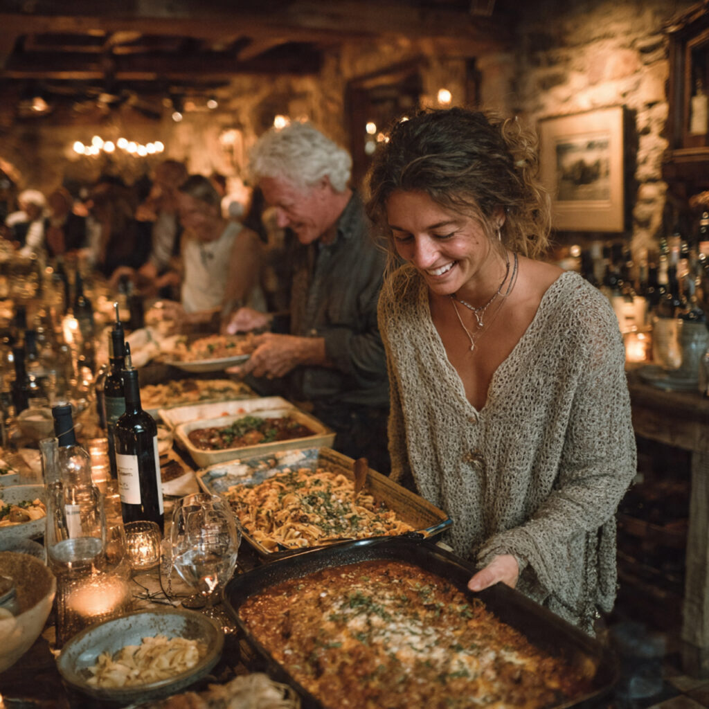 family style italian rehearsal dinner large platters of