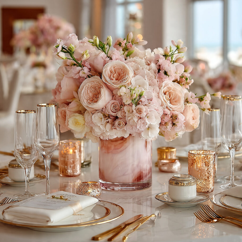 feminine soft glam bridal shower decor with