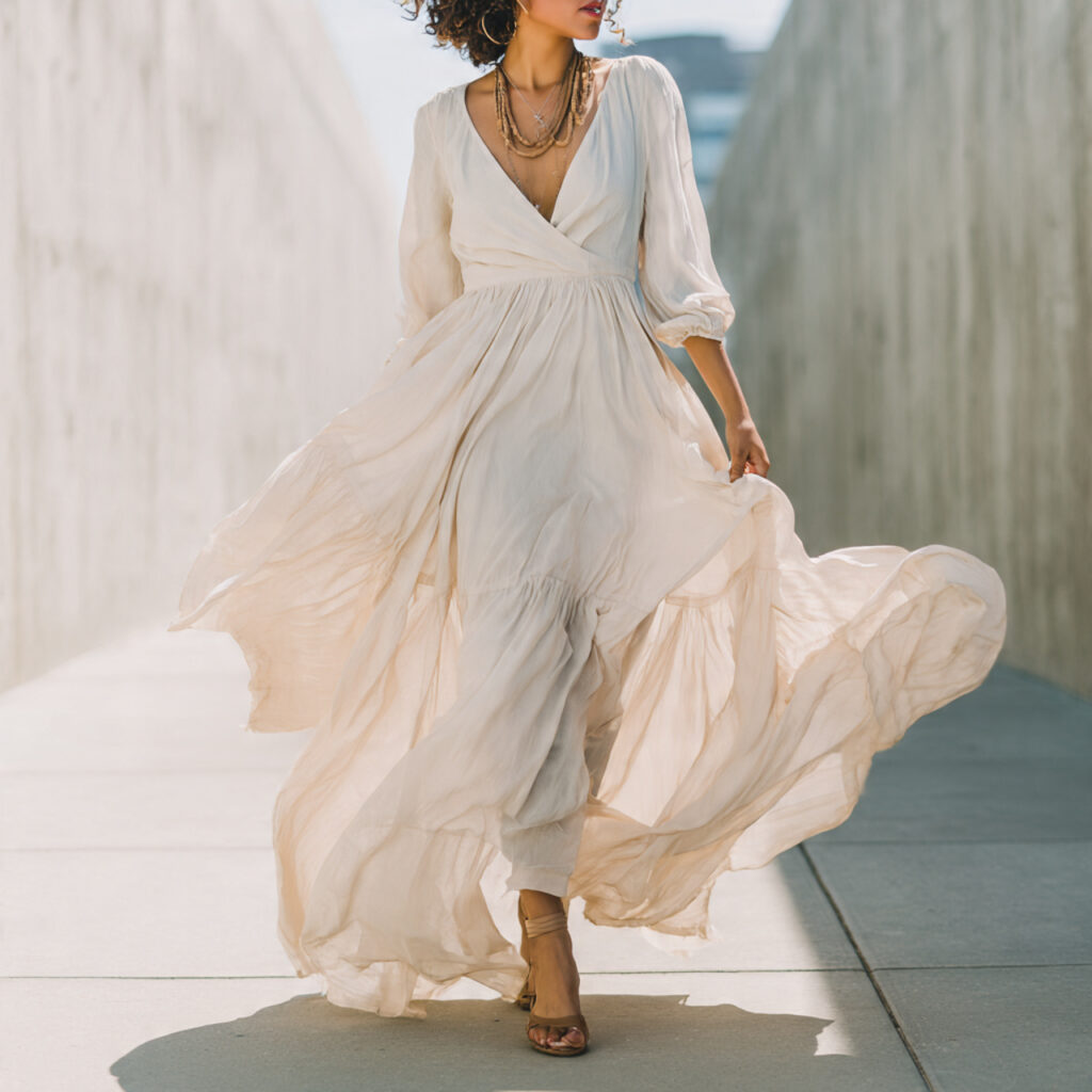 flowy maxi dress bridal shower guest outfit