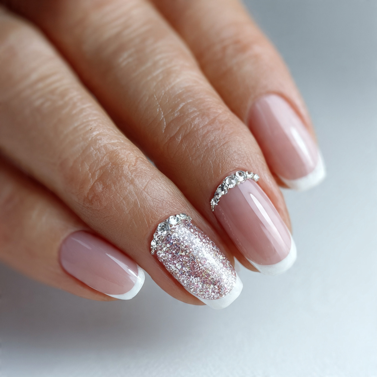 French Manicure with Micro Glitter