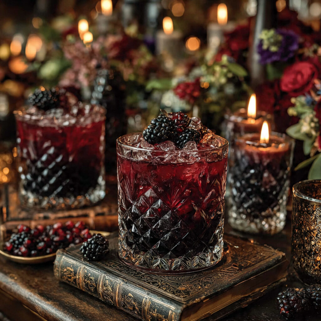 gothic wedding bar featuring dark signature cocktails