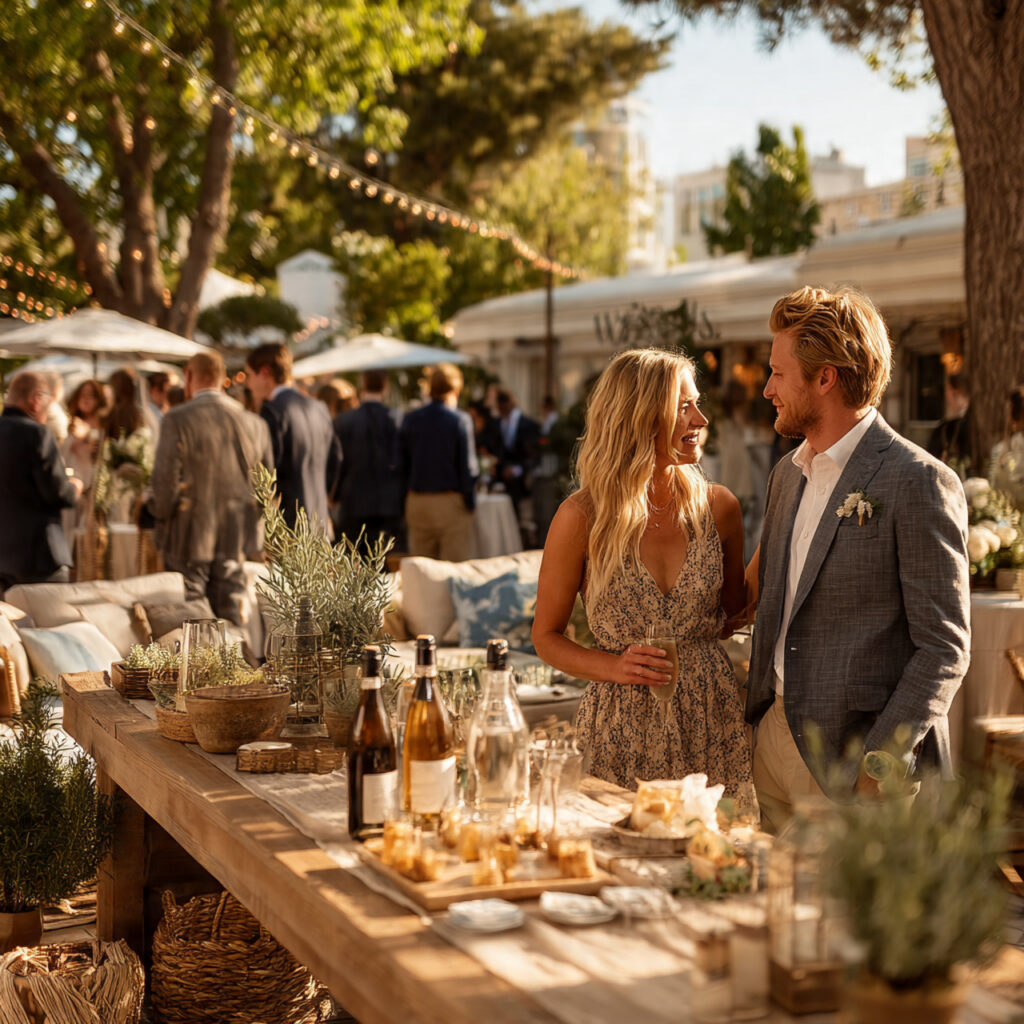 guests enjoying a micro backyard wedding welcome 1