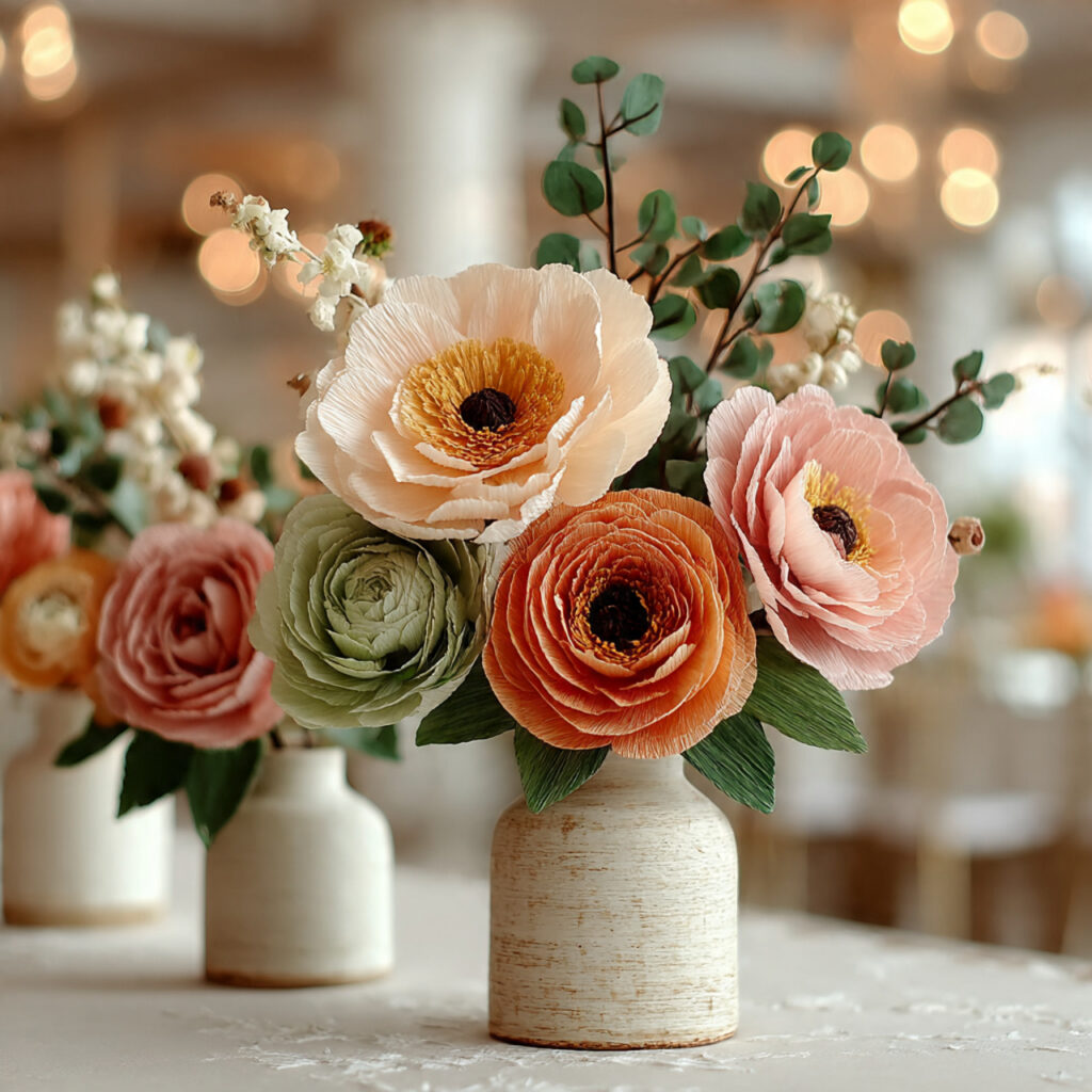 handmade paper flowers arranged neatly in simple