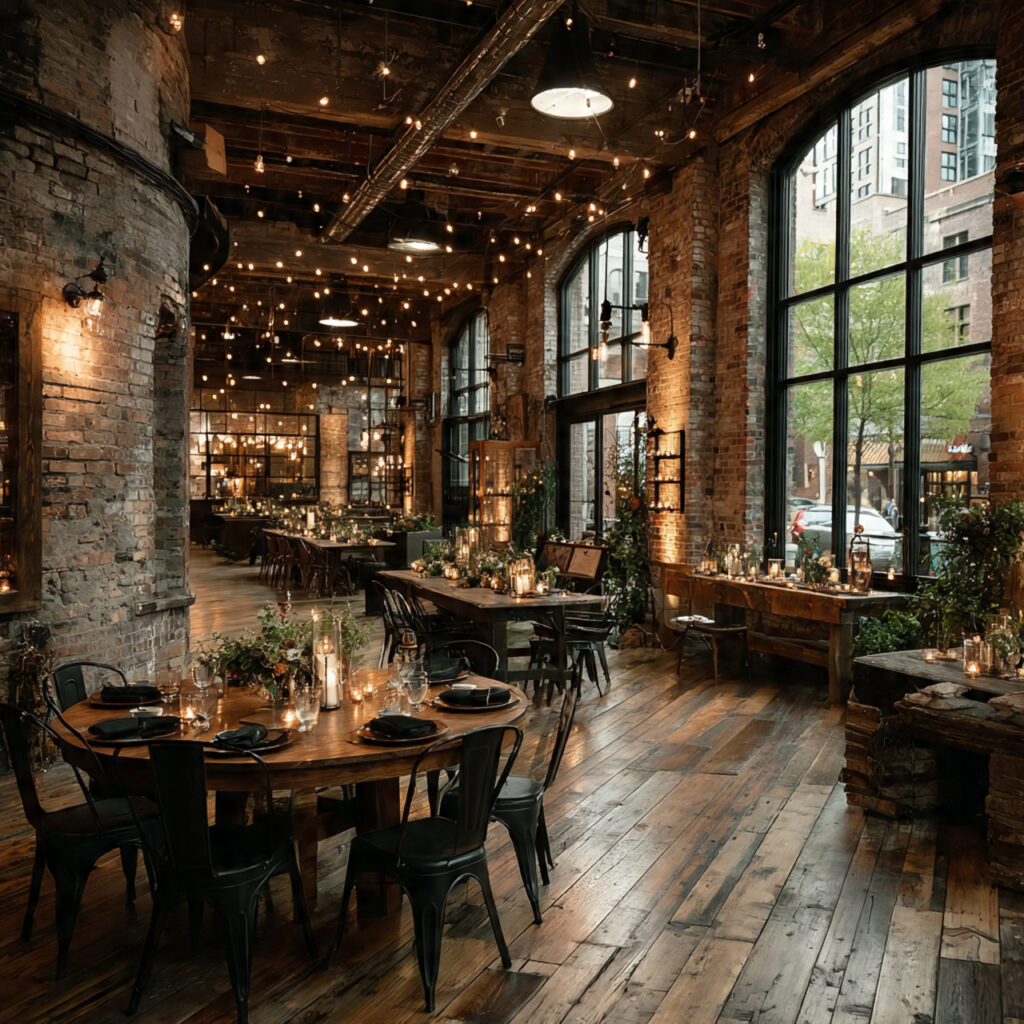 industrial chic wedding reception in an urban