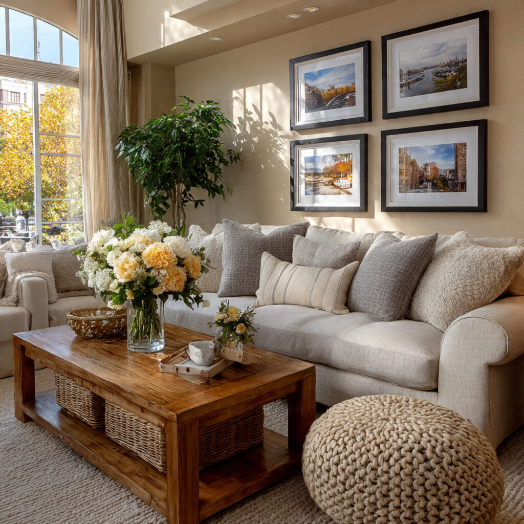 intimate living room bridal shower with comfortable