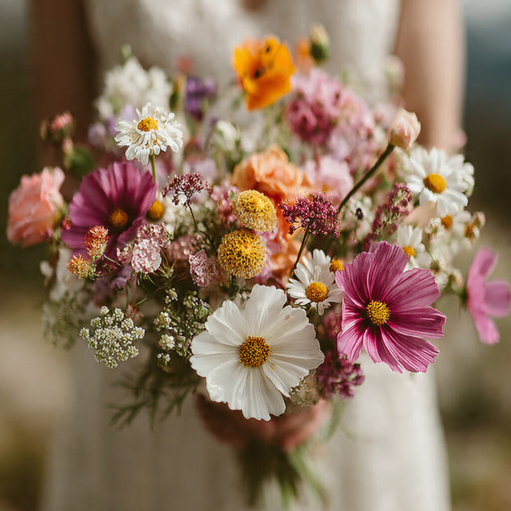 loose wildflower boho wedding bouquet with mixed
