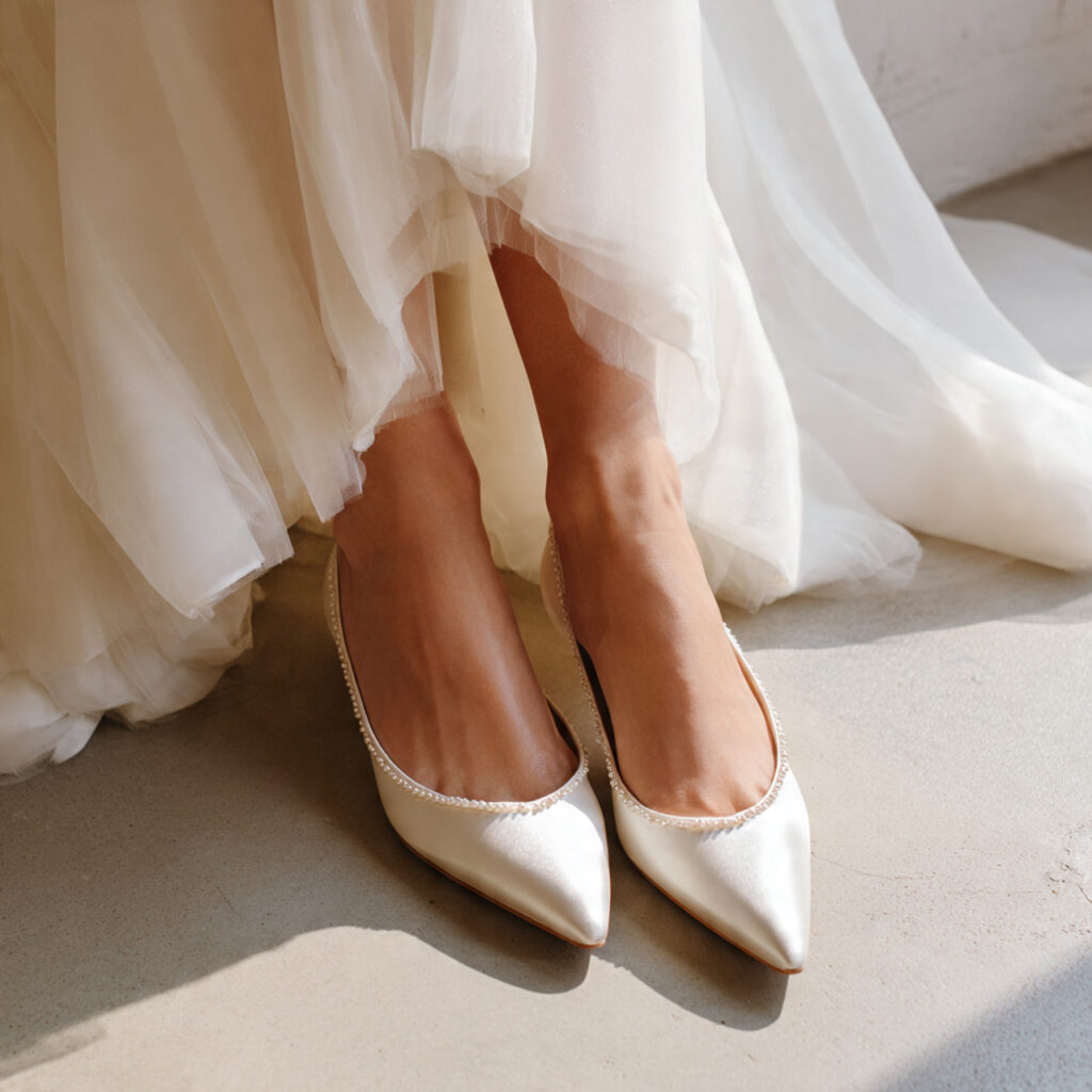 luxury bridal flats with pointed toe satin