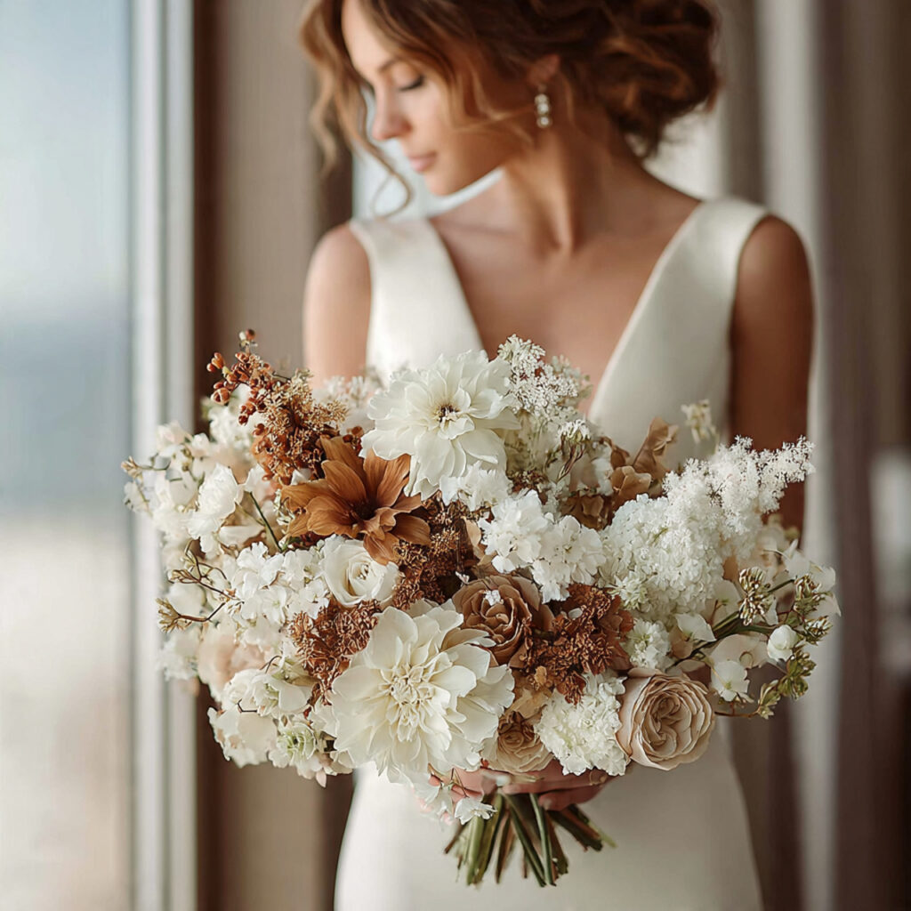 minimal boho wedding bouquet with few statement