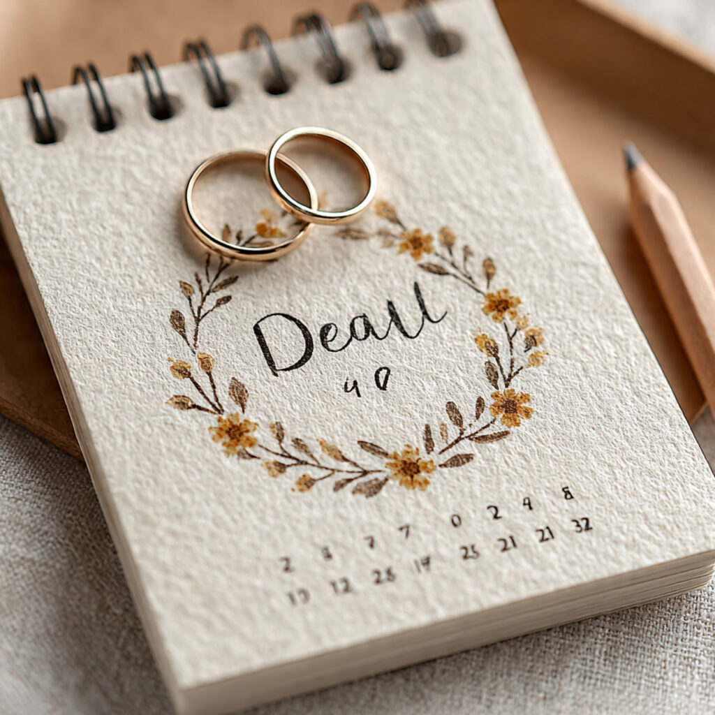 minimal calendar page with a single wedding