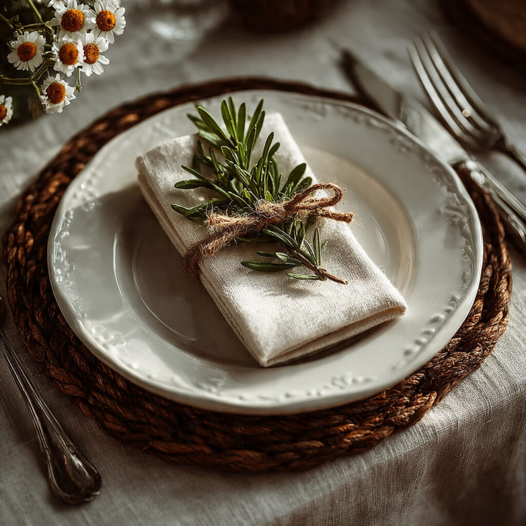 minimal wedding place setting with white plate