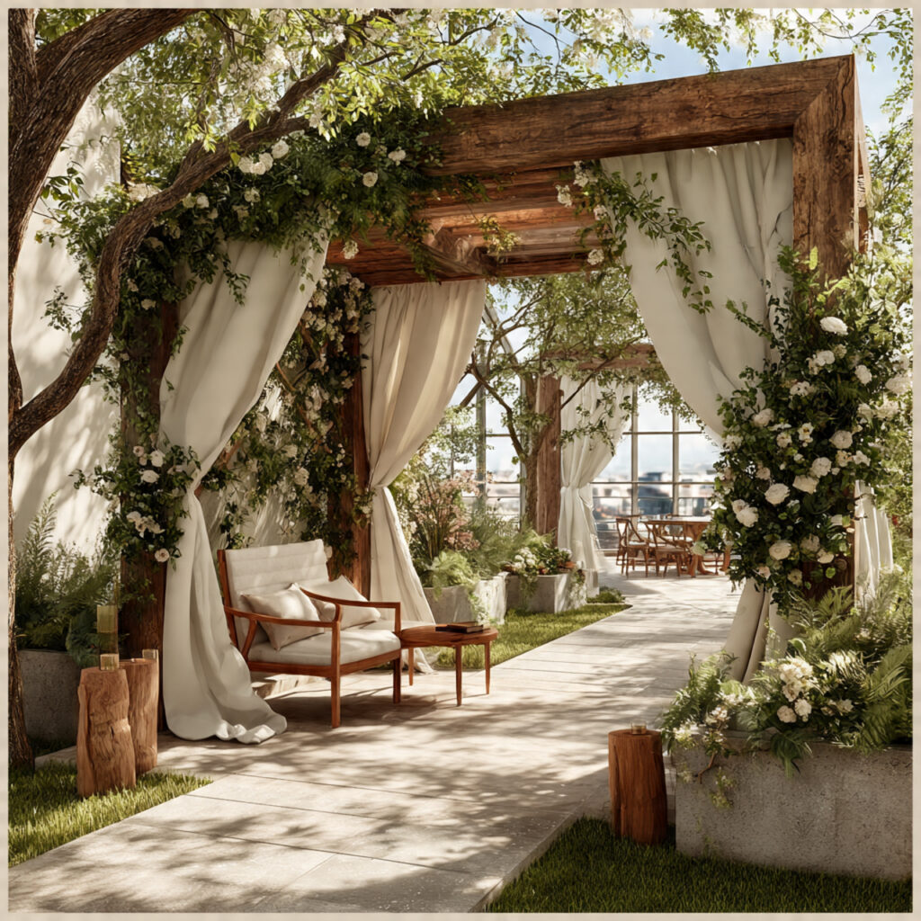 minimalist backyard wedding decor with open grassy