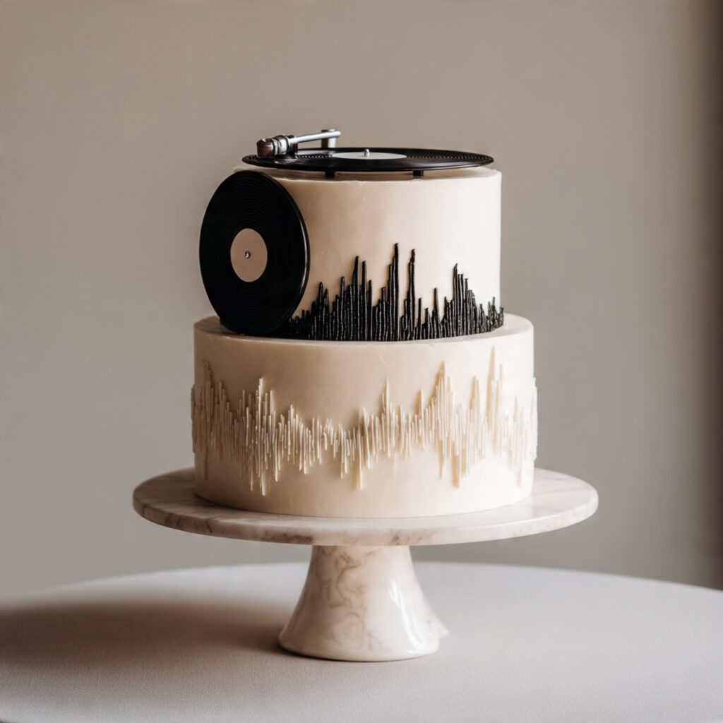 minimalist music inspired groom s cake with waveform texture