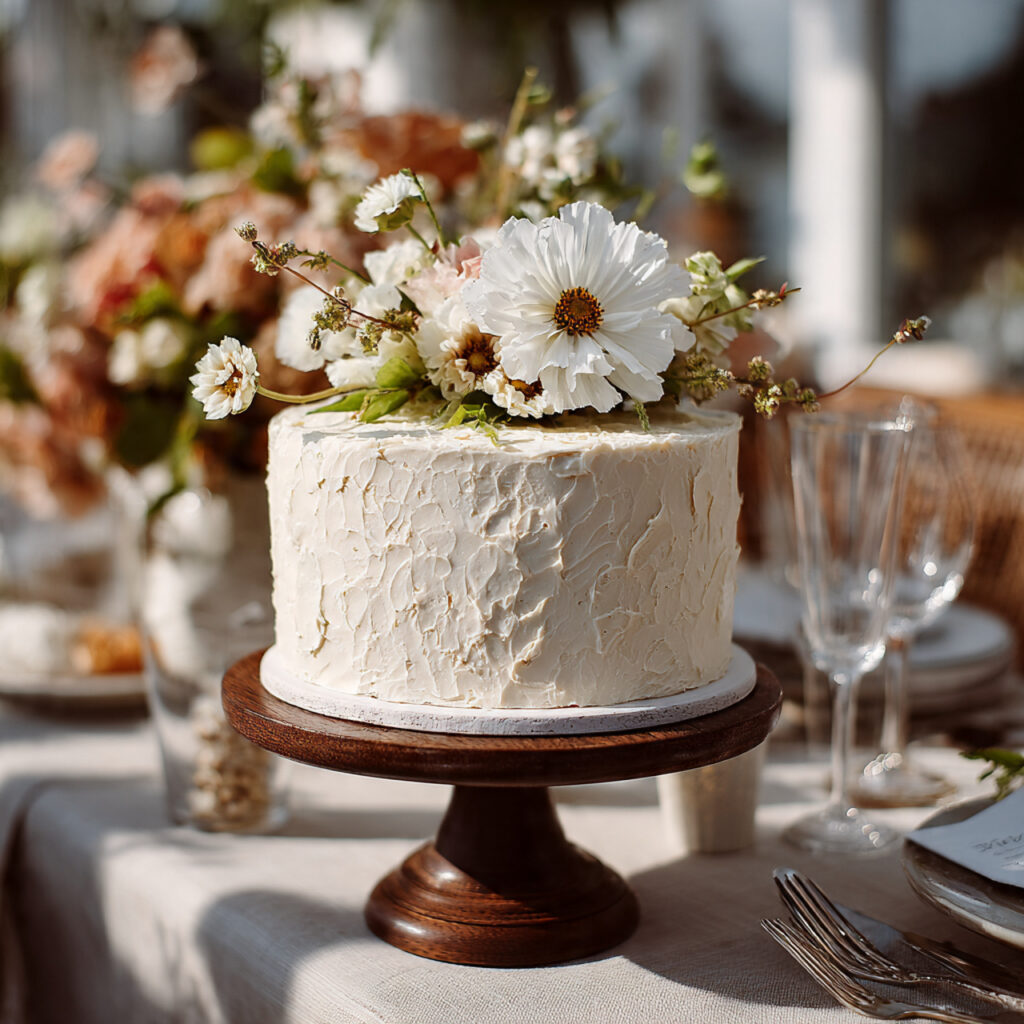 minimalist wedding cake with soft textured buttercream